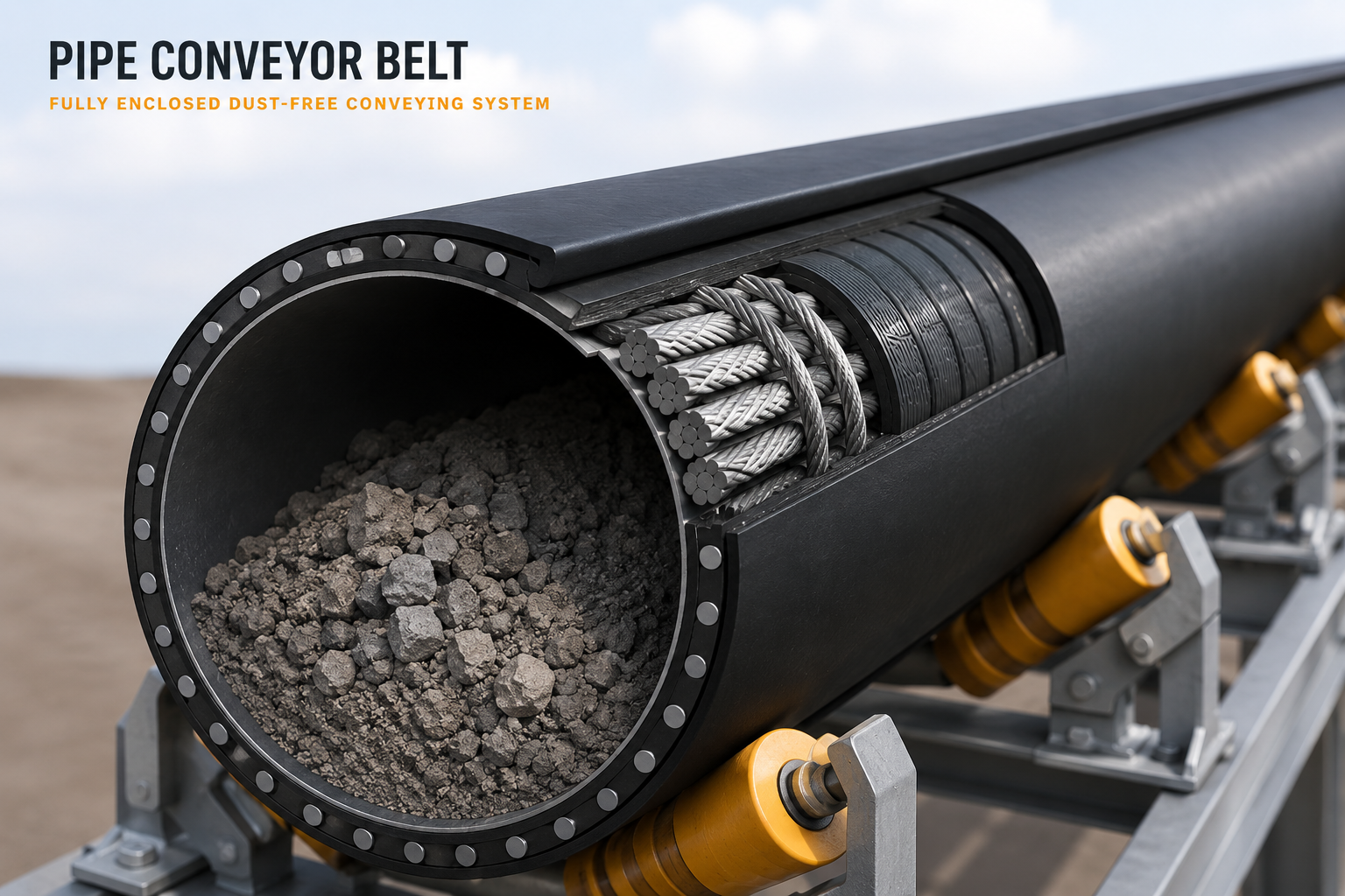 Fully enclosed pipe conveyor belt tunnel system