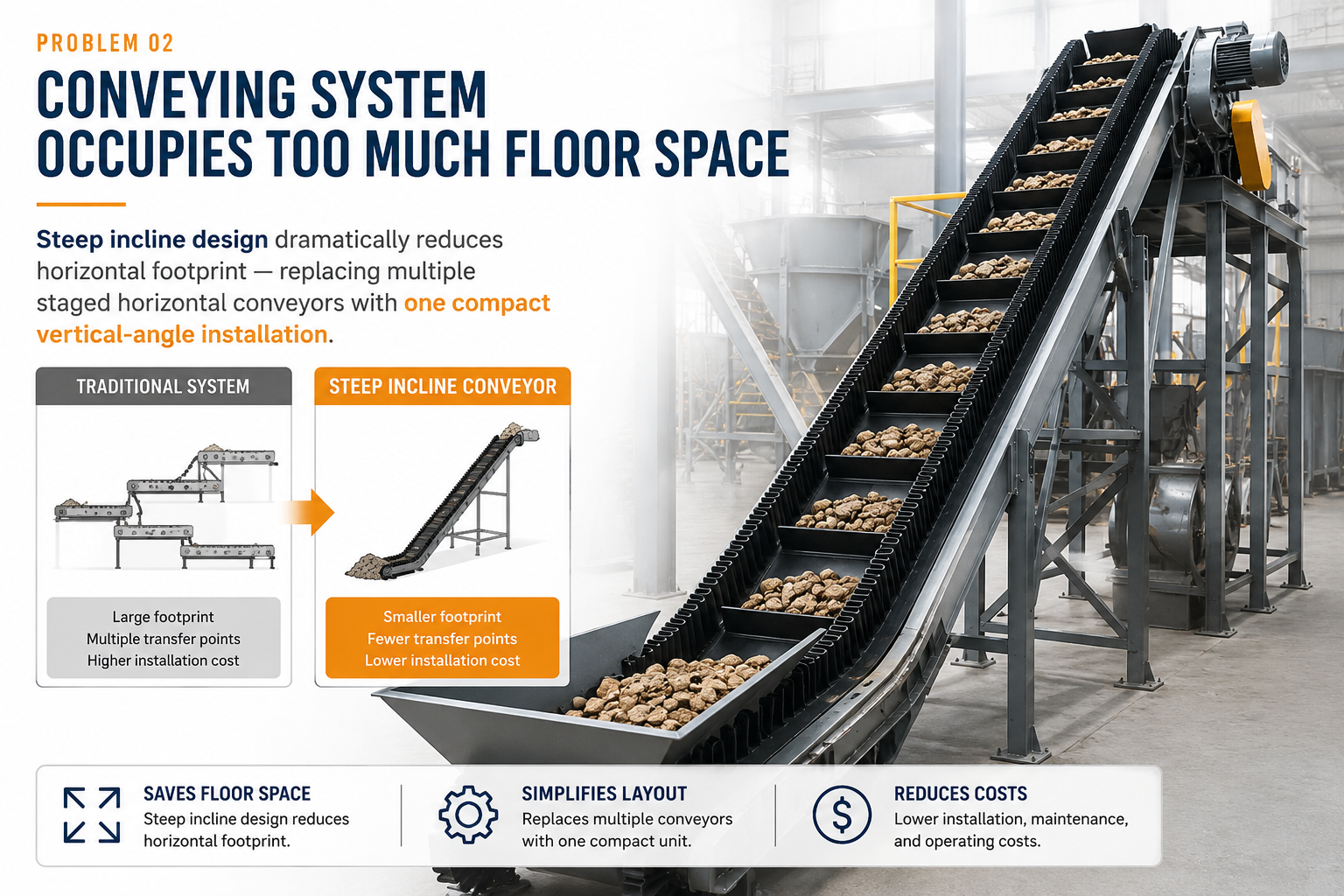 Conveyor System Footprint — Steep Incline Solution