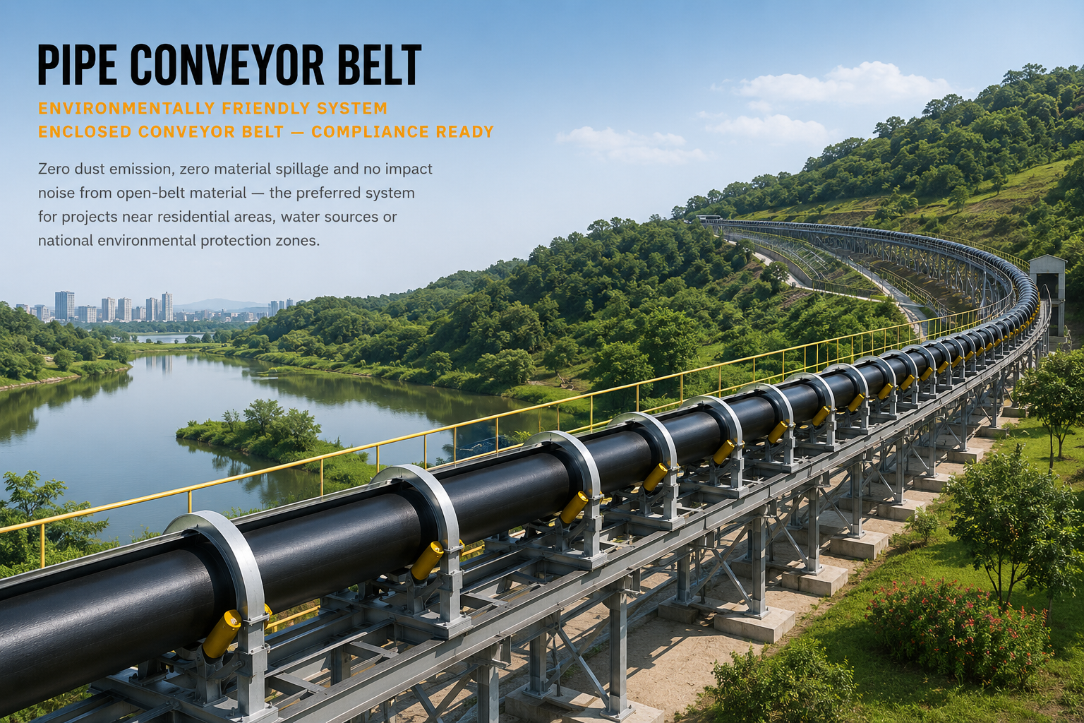 Long distance pipe belt conveyor system